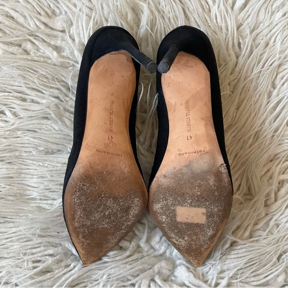 Manolo Blahnik Black Suede Multicolor Embroidered Accent Pointed Toe Pump EUC 41 - Picture 7 of 9